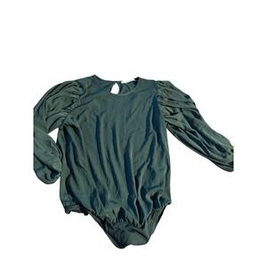 Abercrombie & Fitch Green Puff Sleeve Bodysuit Pleated Shoulder Keyhole Back S